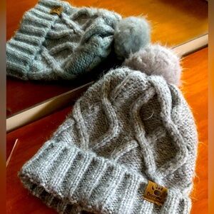 BearPaw Pom Pom Winter Beanie Cap Hat Grey